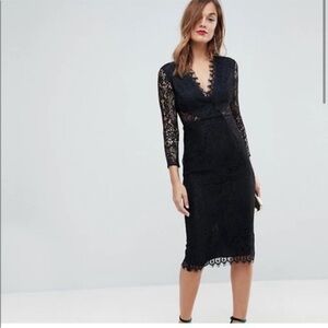 ASOS Black Long Sleeve V-Neck Sheath Dress